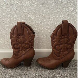 Brown feux leather cowboy boots, size 8.5